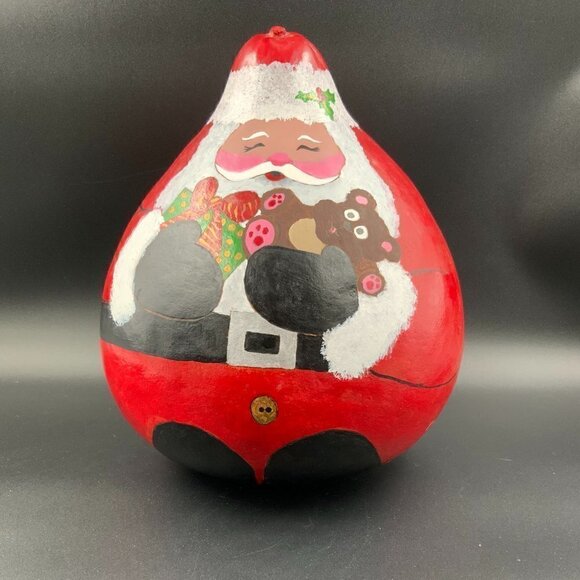 Folk Art Hand Painted Large Santa Claus Gourd Holiday Christmas 12